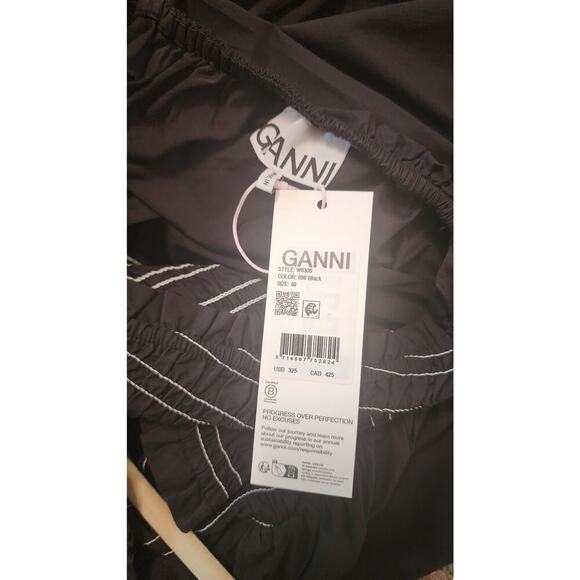 GANNI Black Washed Stretch Cotton Smock Midi Dress Sz 40 - Picture 14 of 14